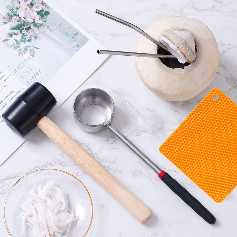 Coconut Opener Tool Set, Food Grade Stainless Steel Coco Opener