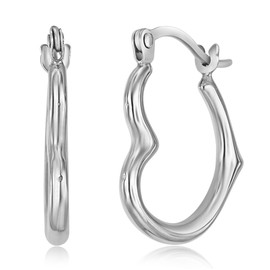 14k White Gold Heart Shaped Hoop Earrings (13 x 15mm)
