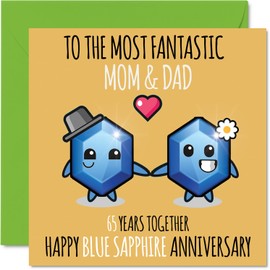 Stuff4 Cute Blue Sapphire Anniversary Card for Mom & Dad - 65 Years Together - Happy 65th Wedding Anniversary Cards for Dad Mom, 5.7 x 5.7 Inch Greeting Cards for Sixty-Fifth Anniversaries