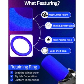 RhymKawa SM7b Pop Filter for Shure SM7B, SM7dB Microphone Foam Windscreen with Retainer Ring RK345 Colored Replacement (Blue)