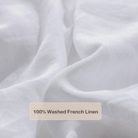 meadow park 100% Linen Duvet Cover Set 3 pcs (1 Duvet Cover and 2 Pillow Shams), Basic Style with Button Closure, Washed French Flax, King Size, Solid White Color.