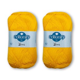Cottonify DK Weight Pack of 2 100% Combed Cotton Mercerized Crochet and Knitting Yarn| 4 Ply DK Medium Weight | Gassed & Mercerized Ne 6/4 Soft Yarn – 186 Yd 100 Grams per Ball (2, Canary Yellow 298)