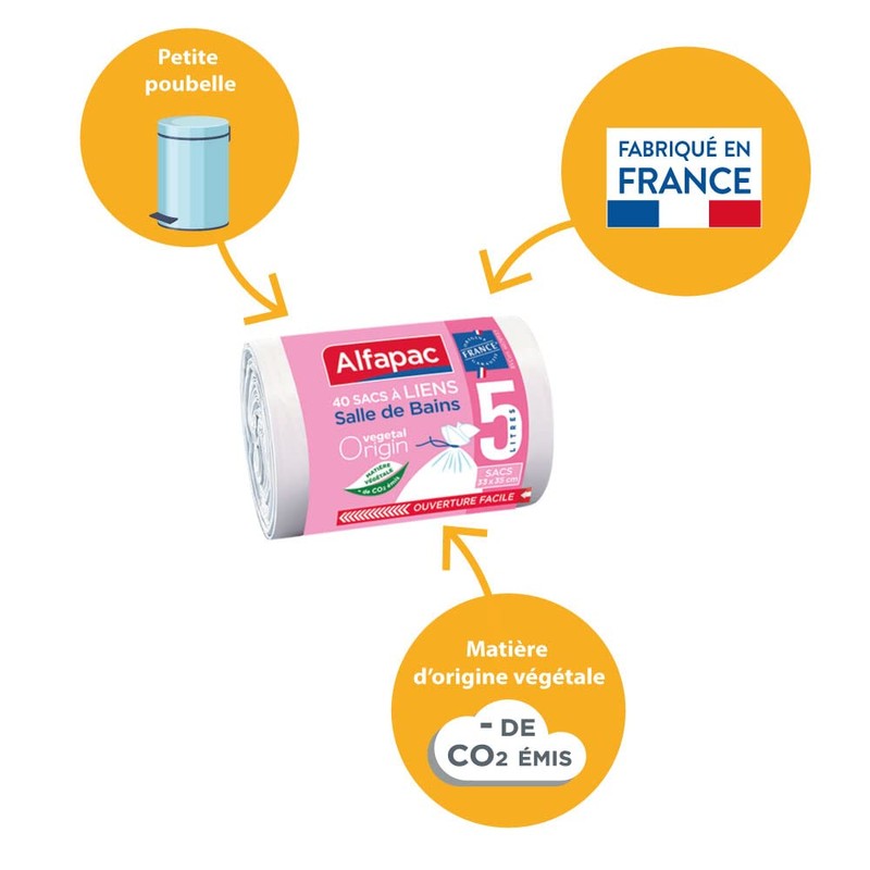 Alfapac with Ties for Bathroom 5 Litre Bin Liners –