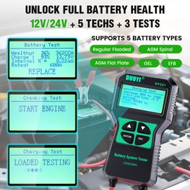 DUOYI DY221 Car Battery Tester, 12V 24V Digital Automotive Alternator Meter Diagnostic Tool,100-2000 CCA Load Capacity, Charging & Cranking Analyzer for Cars, Trucks, Motorcycles, Vans, RVs, Boats...​