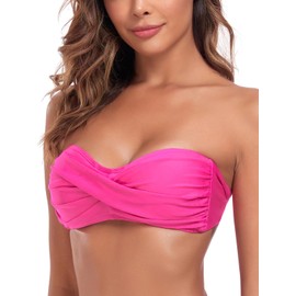 Ocean Blues Women's Hot Pink Bandeau Bikini Top Strapless Bathing Suit Tops Size Medium