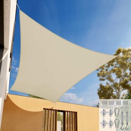 E&K Sunrise 10' x 15' Waterproof Sun Shade Sail Outdoor Rectangle Canopy Shade Cover UV Block with Hardware Kit for Pergola Patio Backyard Garden Deck (Beige)