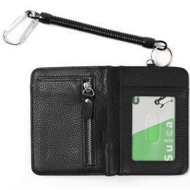Shoebill Bi-fold Wallet with Pass Case, Commuter Pass Case, Men's, Women's, Thin, Compact, Reel, Coin Purse, Genuine Leather, Black