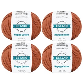 Estako Happy Cotton, (Paquete de 4 madejas) 60% algodón 40% acrílico, hilo suave y fino/deportivo (2) para crochet y tejer (4 x 50 g) / (4 x 201 m) (4430 - Canela)