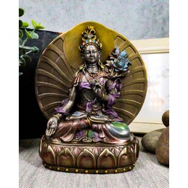 Ebros Gift Buddhism Arya White Tara Seated On Lotus Throne Figurine 6.5" Tall Tibetan Buddha Goddess of Compassion Altar Sculpture Female Bodhisattva Jetsun Dolma