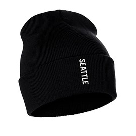 Daxton Vertical USA Cities Cuffed Beanie Winter Knit Hat Skully Cap, Seattle Black White