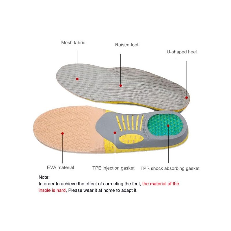RooRuns Arch Support Inserts Orthotic Insoles Size:L Yellow