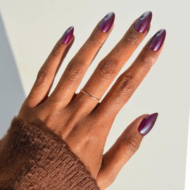 Glamnetic Press On Nails - Jam Drizzle | Short Almond Fake Nails in Deep Purple with High-Shine Glazed Finish, Salon Quality | 15 Sizes - 30 Nail Kit with Glue