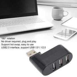 Jectse USB Splitter, 3 Port USB 2.0 Hub 180° Rotatable Ultra Slim Portable Data Hub USB Adapter Station for PC Laptop Tablet, Plug and Play