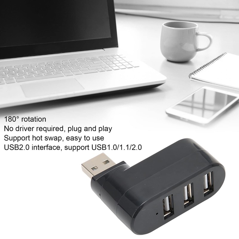 Jectse USB Splitter, 3 Port USB 2.0 Hub 180° Rotatable