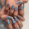 Tyuimhx Blue Gradient Press on Nails Medium Almond Fake Nails