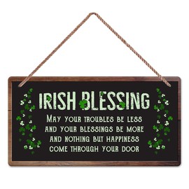 LSODOIEI St Patrick’s Day Wooden Plaque Shamrock Irish Blessing Happiness Friendship Lucky House Sign Hanging Front Door Room Wall Decor Ornament Gift 5 X 10 Inches Black