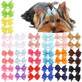 Clipband Clipband Puppy Dogs Hair Barrettes Bows with Rubber Bands,Hair Accessories Bow Pet Grooming Cute Pet Small Hair Bowkno (Style B-40pcs)