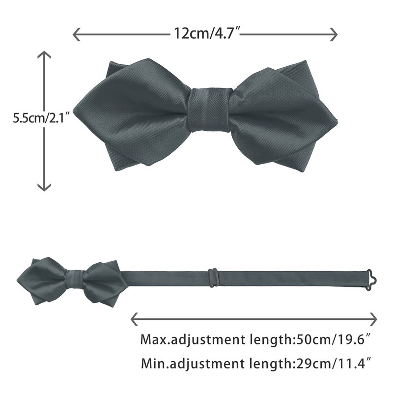 [Elerevyo] Men's Pre-tied Bow Tie Diamond Pointed Solid Bowtie for