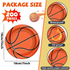 OBUSATT 200Pcs Basketball Party Decorations Basketball Plates 7inch Disposable Basketball Birthday Dinner Paper Plates Food Trays Party Tableware Set for Sport Gamed Day Event Party Supplies Favors
