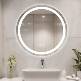 WallBeyond LED Bathroom Mirror with Lights, 24'' Round Light Up Bathroom Mirror for Wall with Front and Backlit, Anti Fog Led Mirror for Bathroom, 3 Colors and Dimmable Light