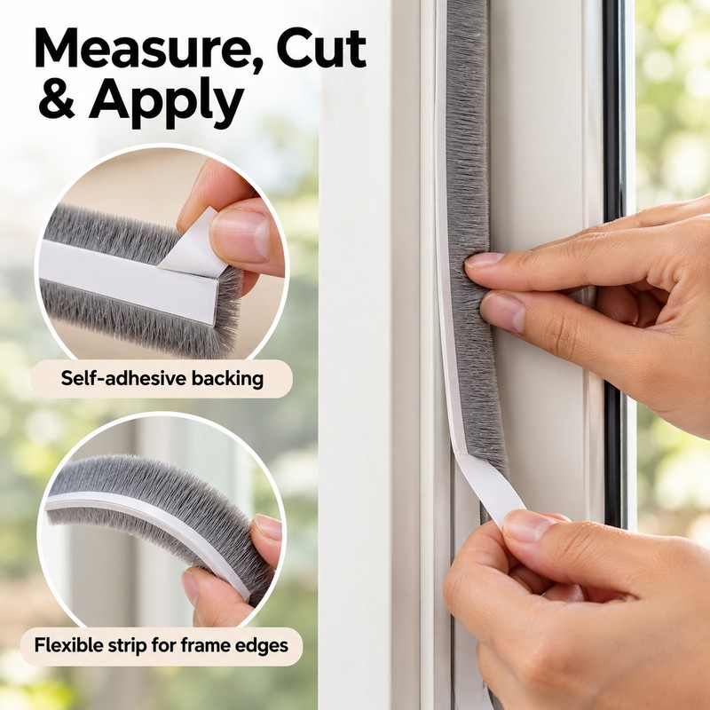 Self-Adhesive Brush Weather Stripping for Doors & Windows – Gray