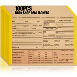 Glenmal 100 Pack Body Shop Deal Jackets 12" x 9-3/8" with 1/2" Expansion Tab Vehicle Dealer Jacket Envelopes Yellow Border Kraft Car File Folder Document for Service Repair Dealership Supplies