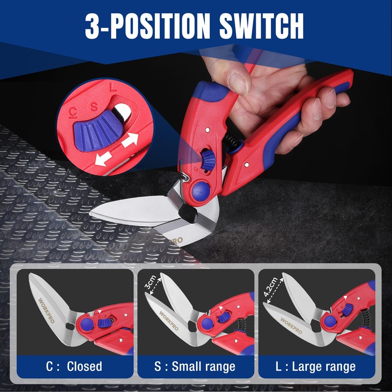WORKPRO 250mm Heavy Duty Scissors, Multi-Purpose Angled Scissors, Serrated Blade