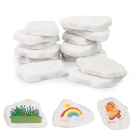 Pack of 14 Flat Stones for Painting, 3-8 cm, Ideal Flat Stones for Painting, Pebbles for Painting for Art and Handcraft Projects (White)