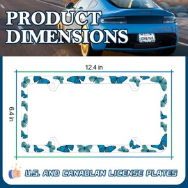 Blue Butterfly Pattern License Plate Frame - Butterfly Print License Plate Holder, Rust-Proof Stainless Steel Auto Parts License Plate Cover Decoration for Standard Us 12x6 Inch