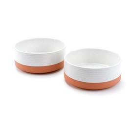 SPUNKYJUNKY Ceramic Dog and Cat Bowls 2 Pack, 5.1'' Dog and Cat Food Water Double Feeding Bowls Non-Slip for Cats and Puppy Small Sized Breed Microwave Dishwasher Safe - 13.5 OZ, 2pcs, Pattern White