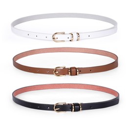 JASGOOD Women Black Skinny Leather Belt for Jeans Pants Fashion Thin PU Leather Waist Belt for Ladies Set of 3,