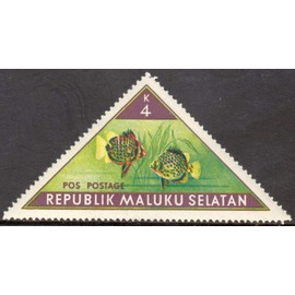 Tropical Fish 4K Republic Maluku Selatan Triangle Postage Stamp
