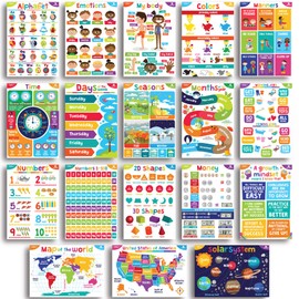 Sproutbrite 18 Educational Posters for Toddlers - Classroom Decorations - Kindergarten Homeschool Supplies Materials - Preschool Learning Decor - ABC Poster Charts for Distance Learning (Bright)