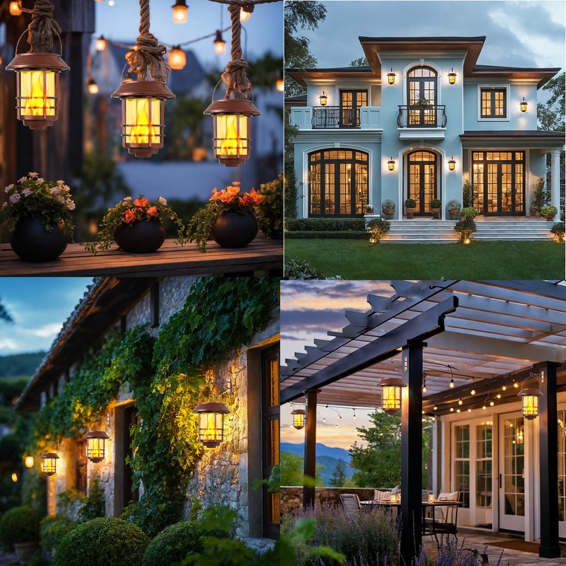 Otdair Solar Wall Lantern Outdoor, Flickering Flames Solar Sconce Lights