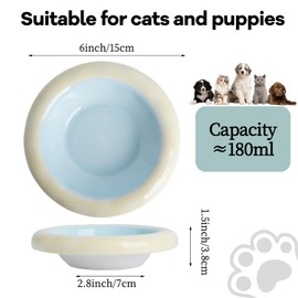 KITCHENLESTAR KITCHENLESTAR 6-Inch Ceramic Cat Food Bowl,6 Oz Wide Shallow Cat Bowls,Whisker Fatigue Relief,Anti-Vomiting Design,Spine Protection for Cats,Dishwasher and Microwave Safe,Set of 1(Blue and Yellwo)