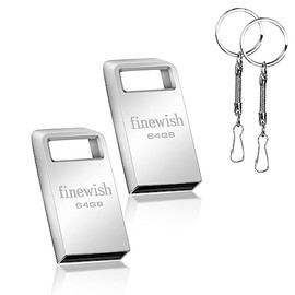 USB Stick 64 GB Pack of 2, Metal Memory Stick USB 2.0 USB Stick 64 GB USB Flash Drive with Keyring for School Office Car PC Laptop (Silver x 2 Pack)