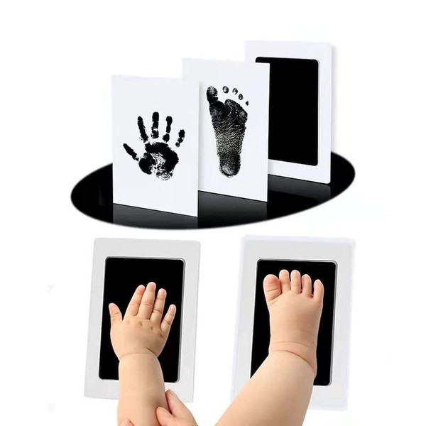 COEAYO Baby Handprint and Footprint Kit - 2 baby Inkless Print pads, 4 Imprint Cards, Pet Paw Print, for Newborn Girls and Boys, Family Keepsake,Memorable Keepsake Box Decorations,Black