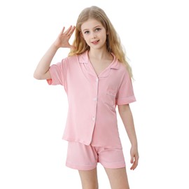 Umeyda Girls Pajamas Set, 2Pj Nightwear Button-Down Sleepwear for Kid 2 Piece Lounge Sets, Pink, 7-8 Years = Tag 140