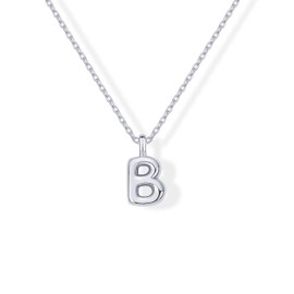 PAVOI Rhodium Plated Dainty Chunky Bubble Initial Letter Pendant Necklace for Women | Alphabet Letter Necklace | Letter B