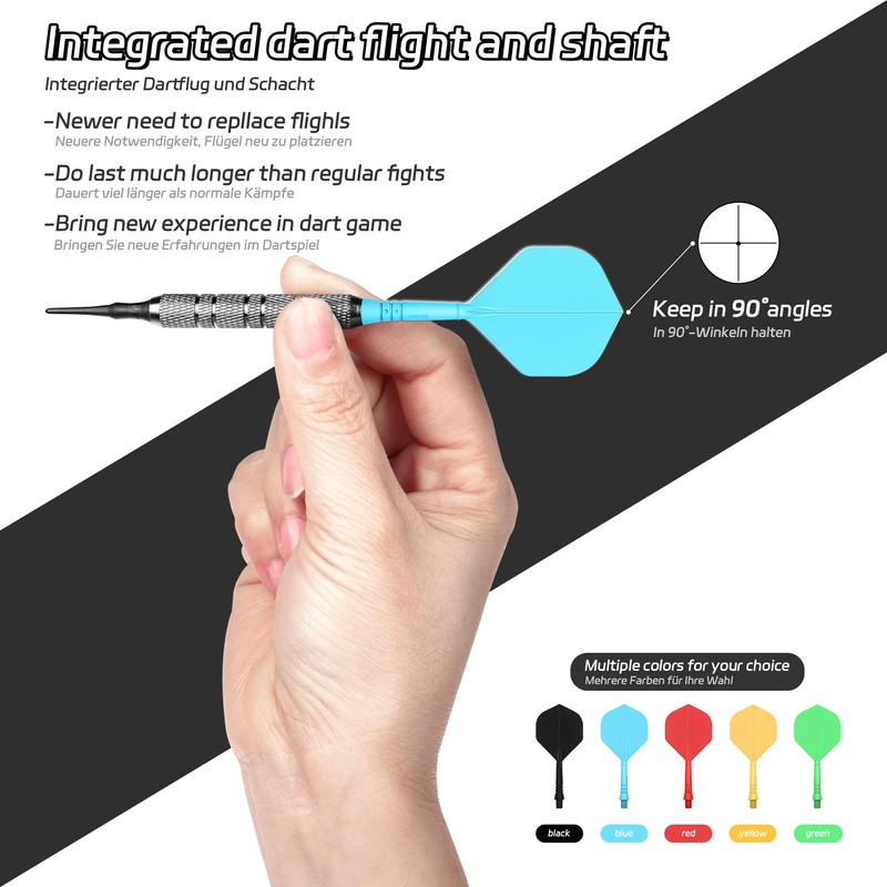 CyeeLife Integrated Dart Shaft and Flights Standard Shape,Dart Accessory Black/Red/Blue/Green/Yellow