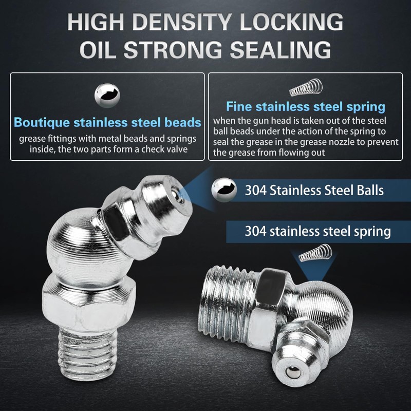 60Pcs Grease Fittings Kit, 1/4 & 1/8 Inch BSP Grease