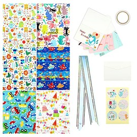 LEMESO 6 Hojas Papel para Regalos de Cumpleaños 70 x 50 cm Kit de Papel para Envolver Regalos 6 Estilos