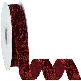 RIBBOOO Wine Red Velvet Ribbon 1 inch x 10 Yards Luxury Crushed Velvet Ribbon for Bows Flower Bouquets Christmas Tree Ornaments Gift Wrapping Wreath Decoration Invitation Holiday Decor