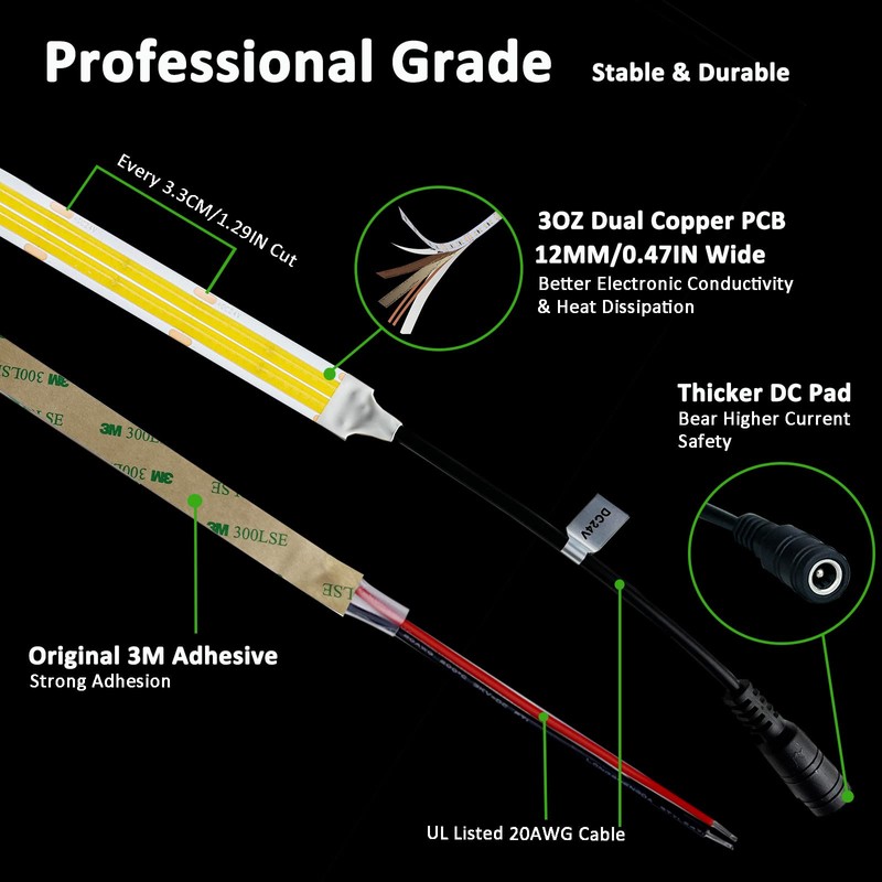 JOYLIT 24V COB LED Strip Lights 4000K Natural White Dual