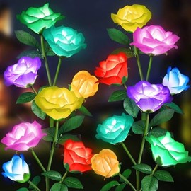 Solar Rose Garden Lightsoutdoor Solar Lights Garden Solar Lights Solar Yard Decorations Solar Flowers Outdoor Waterproof Garden Light Solar Color Changing Light Outdoor (4 Pack Rose)