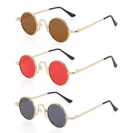 USHXVG 3 Pairs Retro Prince Glasses, Round Small Frame Glasses, Fashion Hip Hop Sunglasses, Street Style Sunglasses, Party Outfits, Party Photo Props