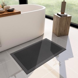 YIHOUSE Ultra Thin Bath Mat -24"x 16" Super Absorbent Quick Dry Thin Bathroom Rugs Fit Under Door, Non Slip Rubber Backed Mat Washable Bathroom Floor Mats for Shower Room,Sink, Dark Grey