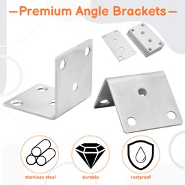 16Pcs Metal Brackets for Wood, 8 L Shaped Angle Connector and 8 Flat Joining Plates, Heavy Duty Sleeper Brackets, Stainless Steel Corner Brace Mending Plates for Fence Wood Fixing