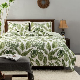 HORIMOTE HOME Tropical Plants Quilt Set Twin Size 2 Pieces, Green Palm Leaves Rainforest Style Fine Printed Reversible Bedspreads Bedding Sets, Soft and Lightweight Bed Coverlet for All Season