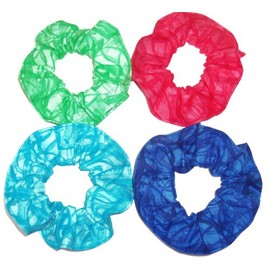 Blenders Print Fabric Hair Scrunchies Set of 4 Ponytail Holders Green Red Blue Teal made by Scrunchies by Sherry